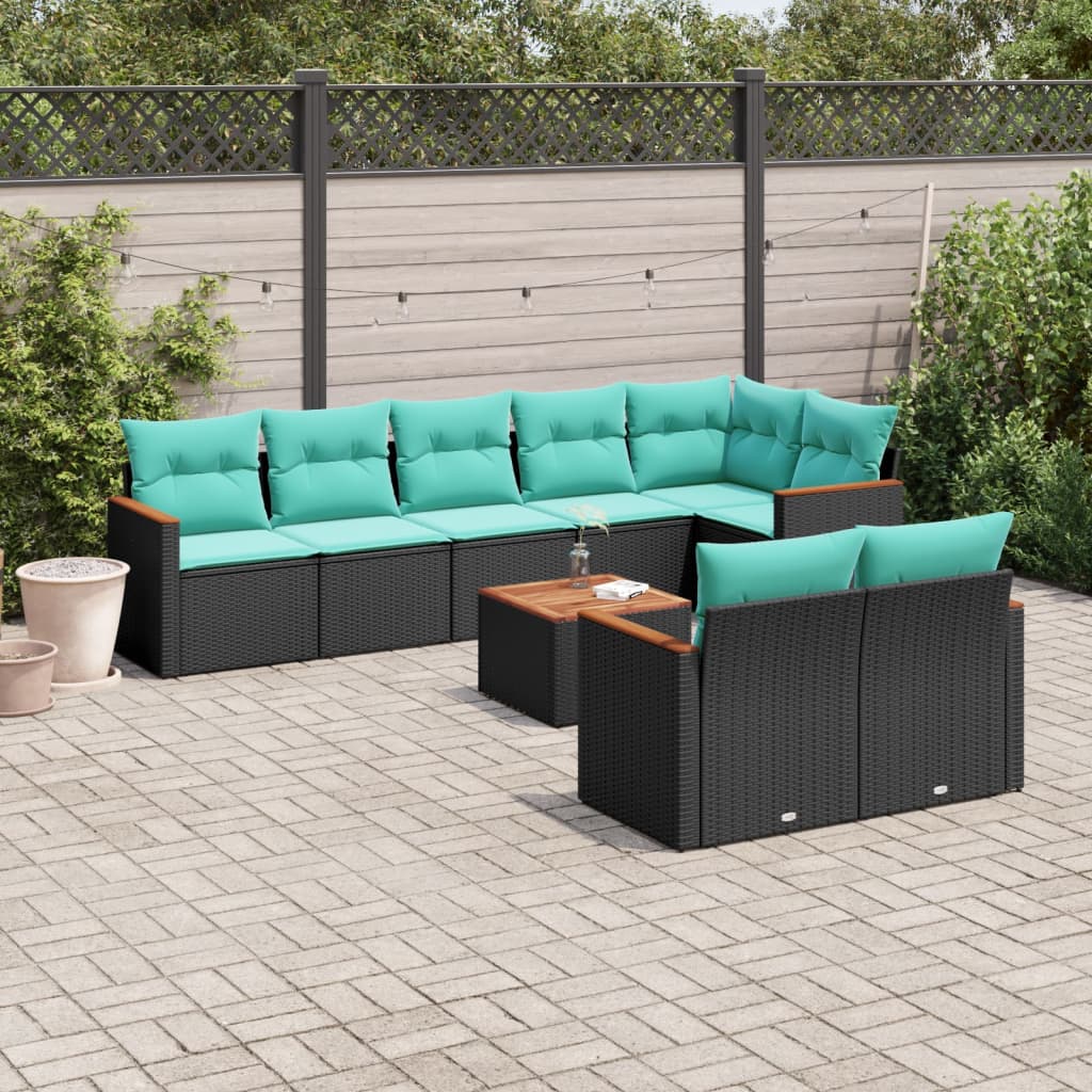 9-delige tuinbankset met kussens van zwart polyrotan is nu te koop bij PeponiXL, paradijselijk wonen!
