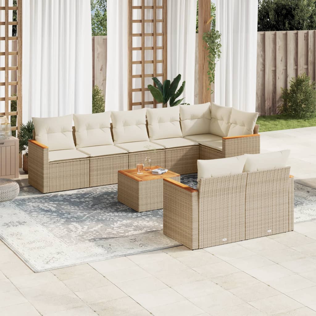 9-delige Loungeset met kussens poly rattan beige is nu te koop bij PeponiXL, paradijselijk wonen!