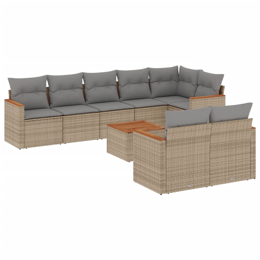 9-delige Loungeset met kussens poly rattan gemengd beige is nu te koop bij PeponiXL, paradijselijk wonen!