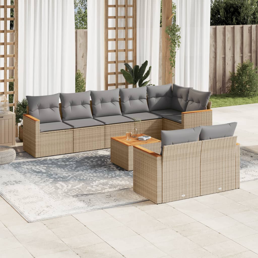 9-delige Loungeset met kussens poly rattan gemengd beige is nu te koop bij PeponiXL, paradijselijk wonen!