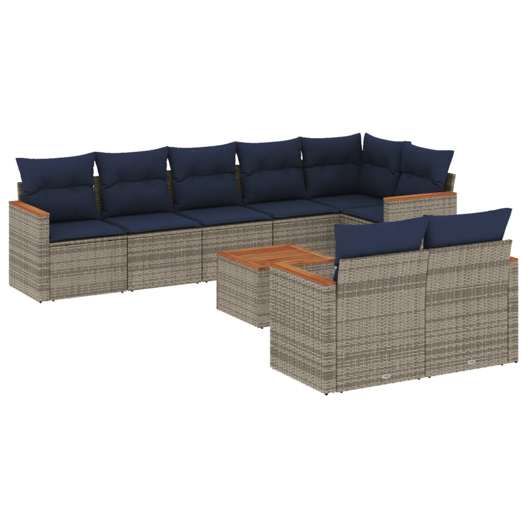 9-delige tuinbankset met kussens, grijs polyrotan is nu te koop bij PeponiXL, paradijselijk wonen!