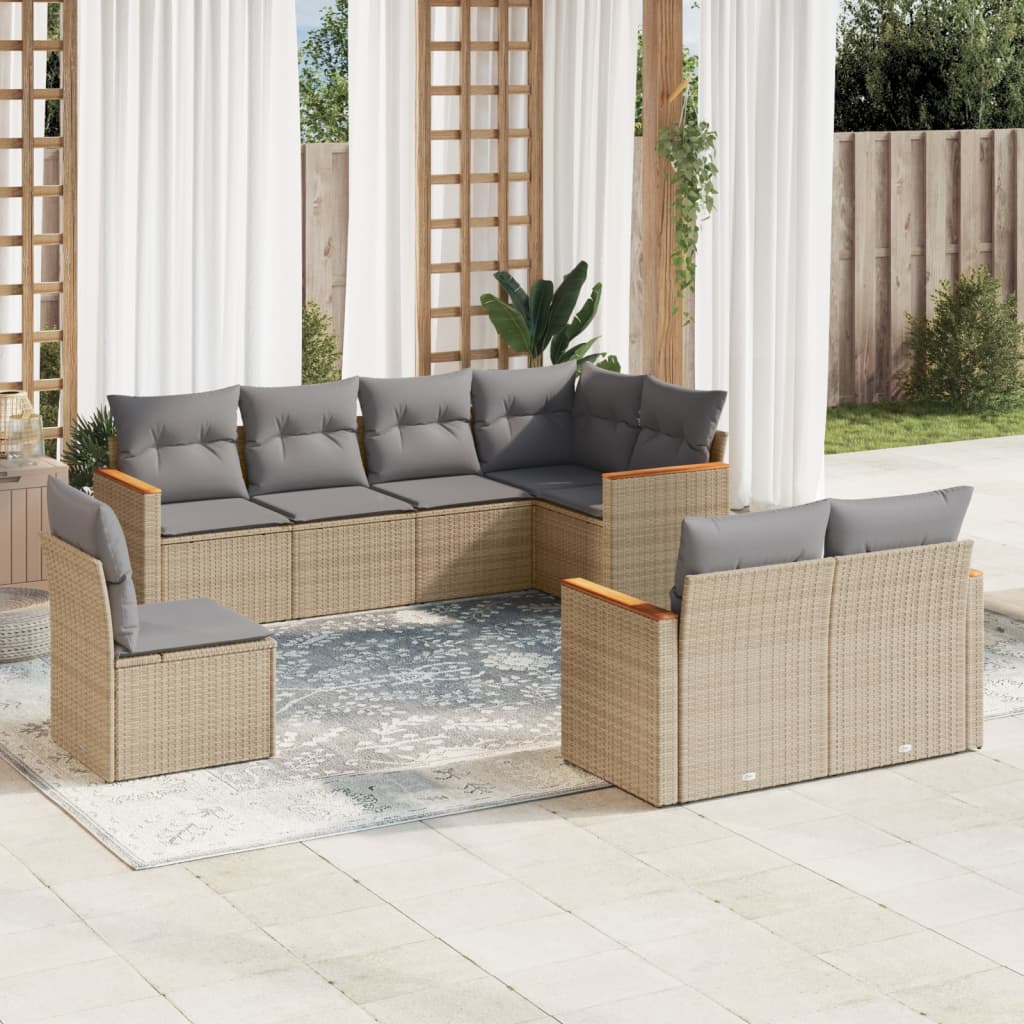 8-delige Loungeset met kussens poly rattan gemengd beige is nu te koop bij PeponiXL, paradijselijk wonen!