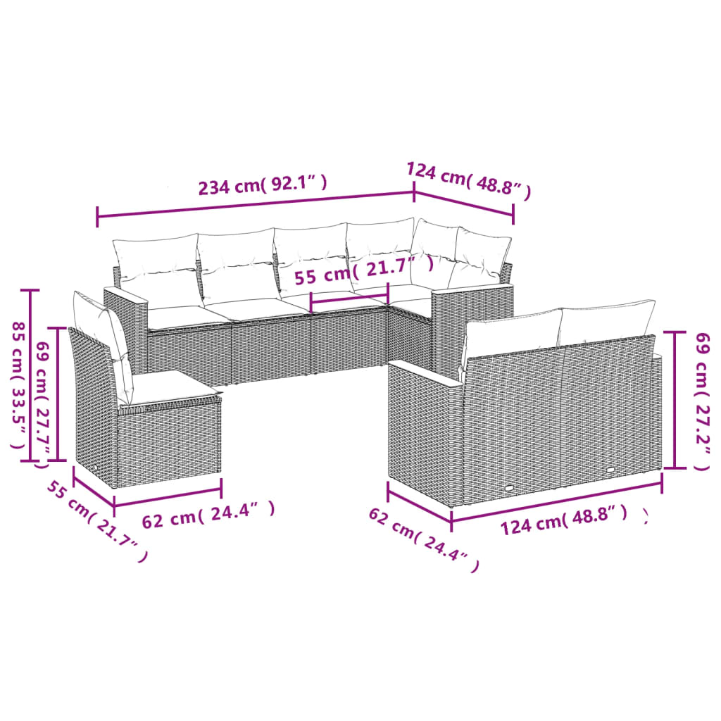 8-delige Loungeset met kussens poly rattan grijs is nu te koop bij PeponiXL, paradijselijk wonen!