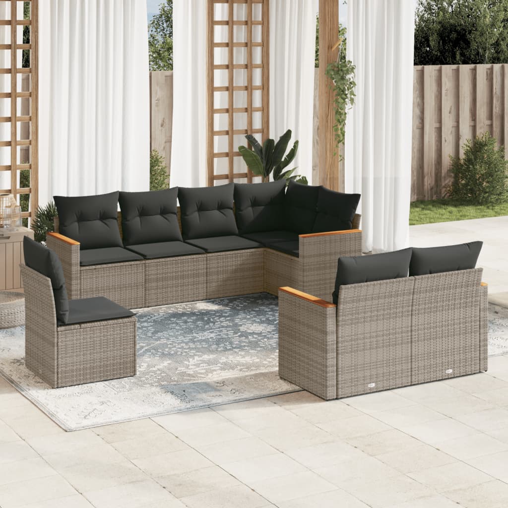 8-delige Loungeset met kussens poly rattan grijs is nu te koop bij PeponiXL, paradijselijk wonen!