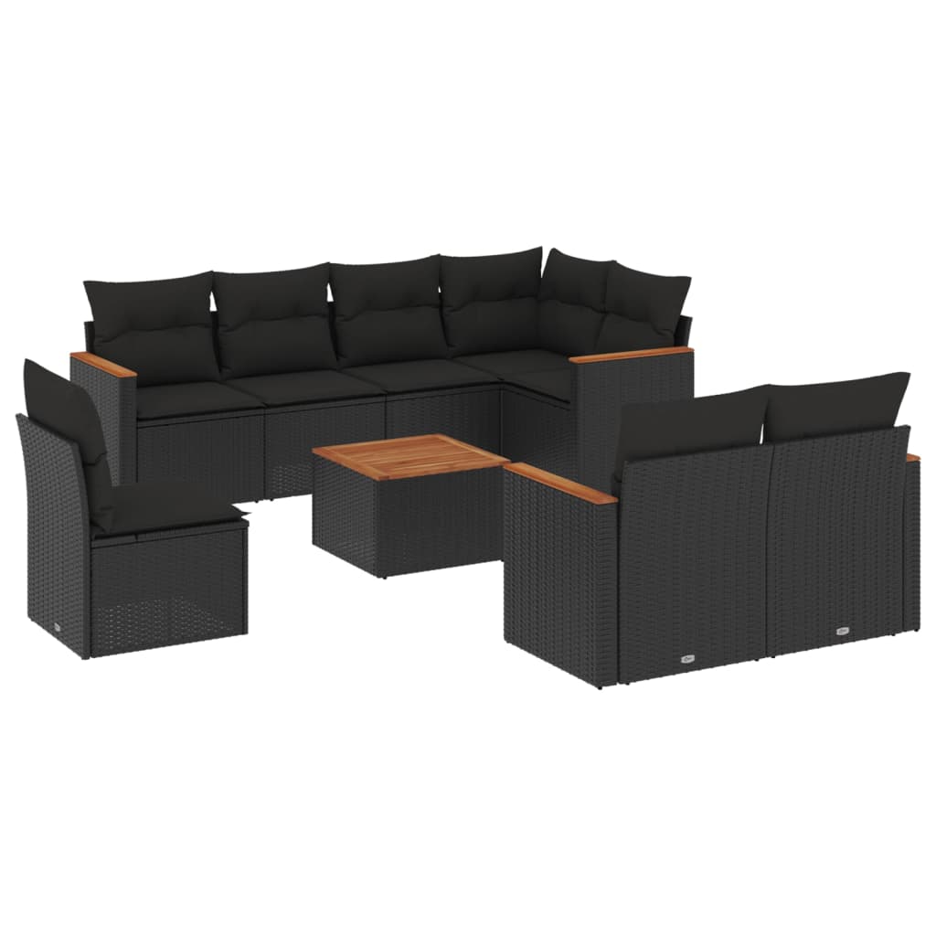 9-delige Loungeset met kussens poly rattan zwart is nu te koop bij PeponiXL, paradijselijk wonen!