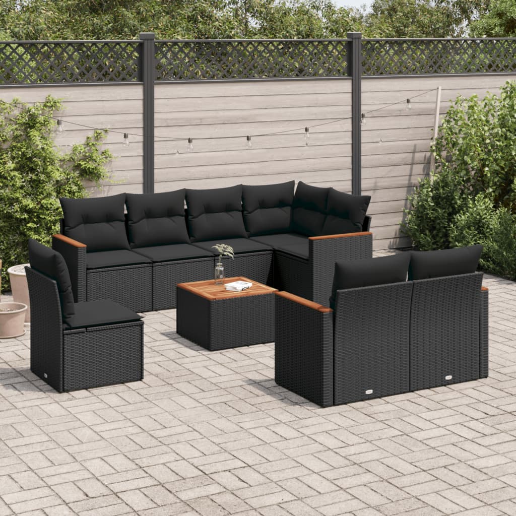 9-delige Loungeset met kussens poly rattan zwart is nu te koop bij PeponiXL, paradijselijk wonen!