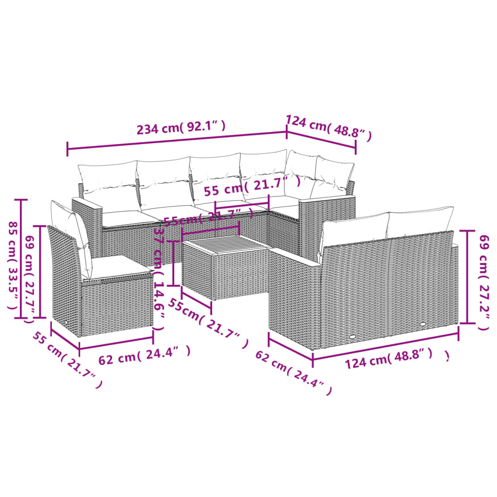 9-delige tuinbankset met kussens van zwart polyrotan is nu te koop bij PeponiXL, paradijselijk wonen!