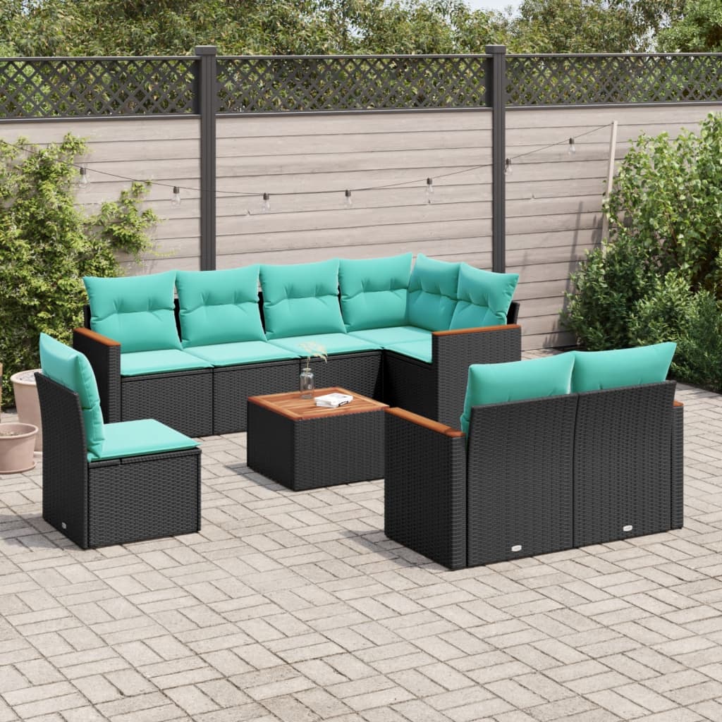 9-delige tuinbankset met kussens van zwart polyrotan is nu te koop bij PeponiXL, paradijselijk wonen!