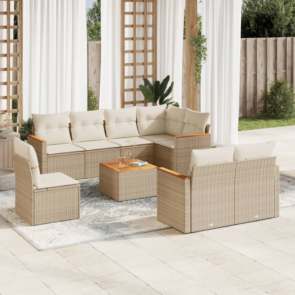 9-delige Loungeset met kussens poly rattan beige is nu te koop bij PeponiXL, paradijselijk wonen!