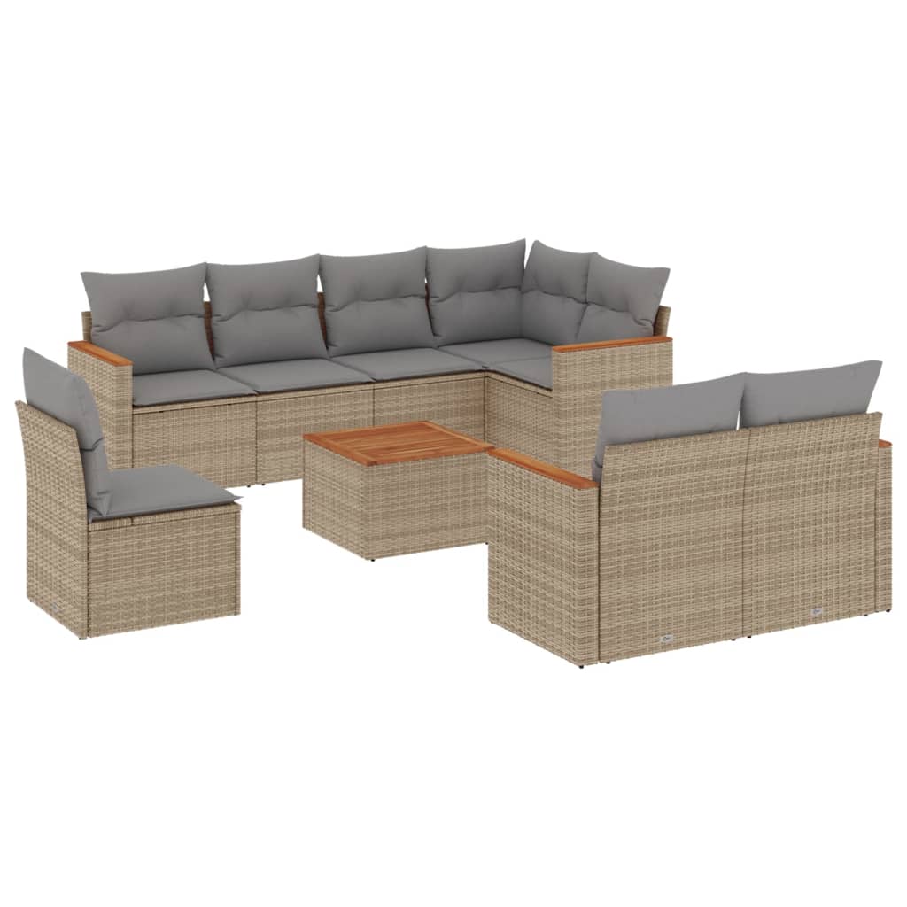 9-delige Loungeset met kussens poly rattan gemengd beige is nu te koop bij PeponiXL, paradijselijk wonen!