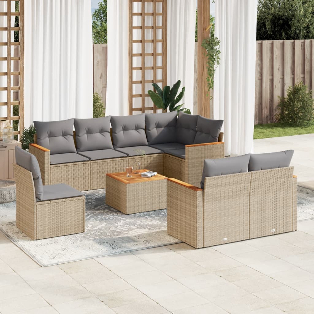 9-delige Loungeset met kussens poly rattan gemengd beige is nu te koop bij PeponiXL, paradijselijk wonen!