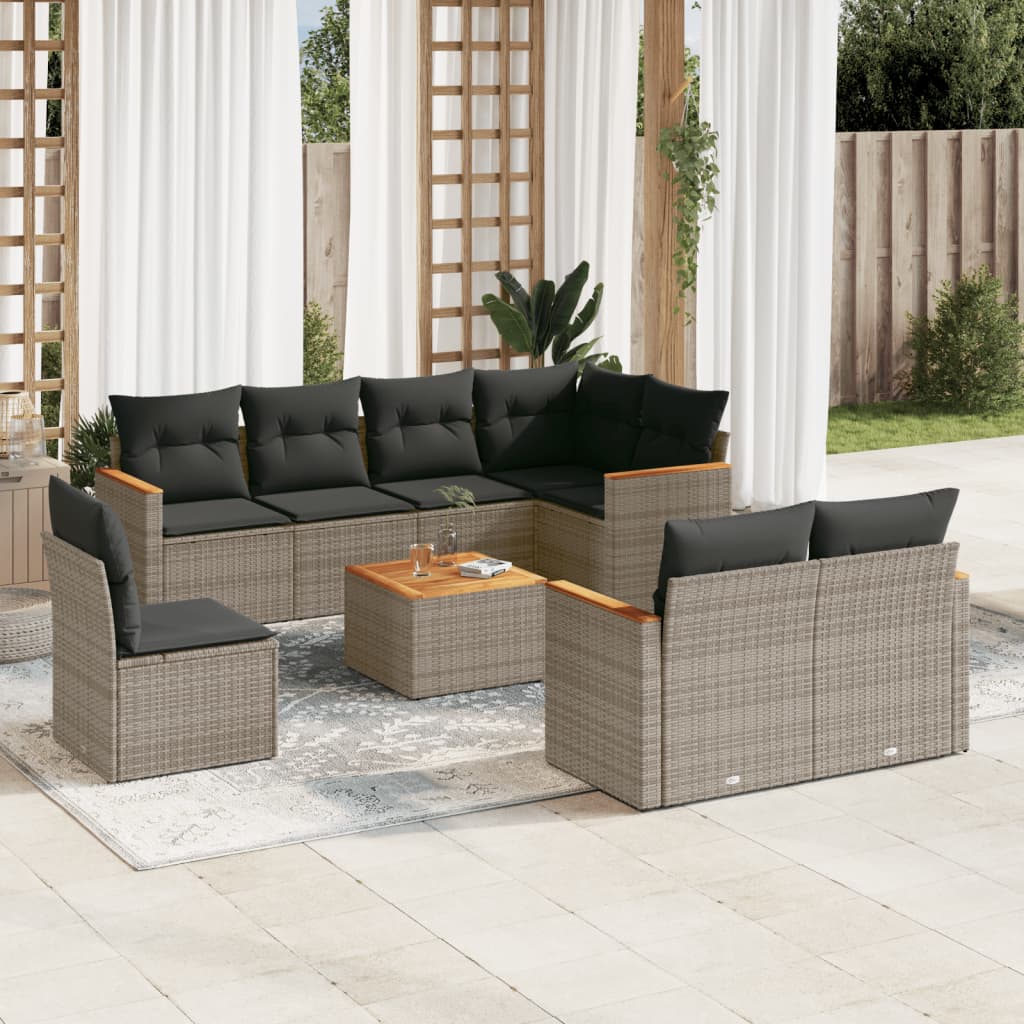 9-delige Loungeset met kussens poly rattan grijs is nu te koop bij PeponiXL, paradijselijk wonen!