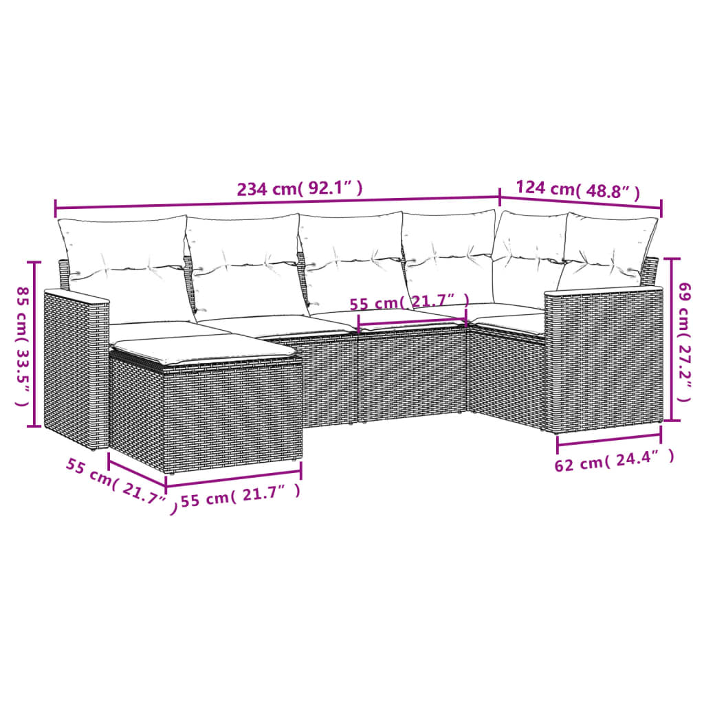 6-delige tuinbankset met kussens van zwart polyrotan is nu te koop bij PeponiXL, paradijselijk wonen!