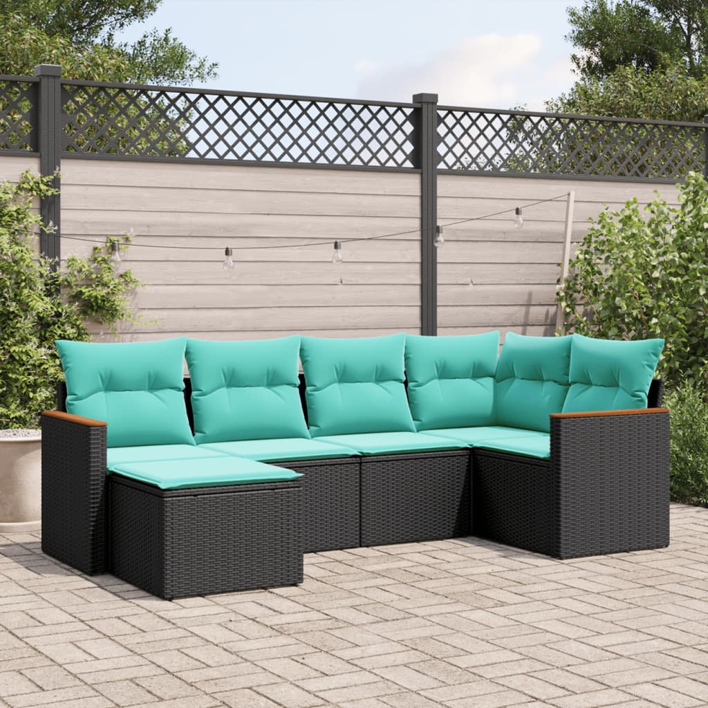 6-delige tuinbankset met kussens van zwart polyrotan is nu te koop bij PeponiXL, paradijselijk wonen!