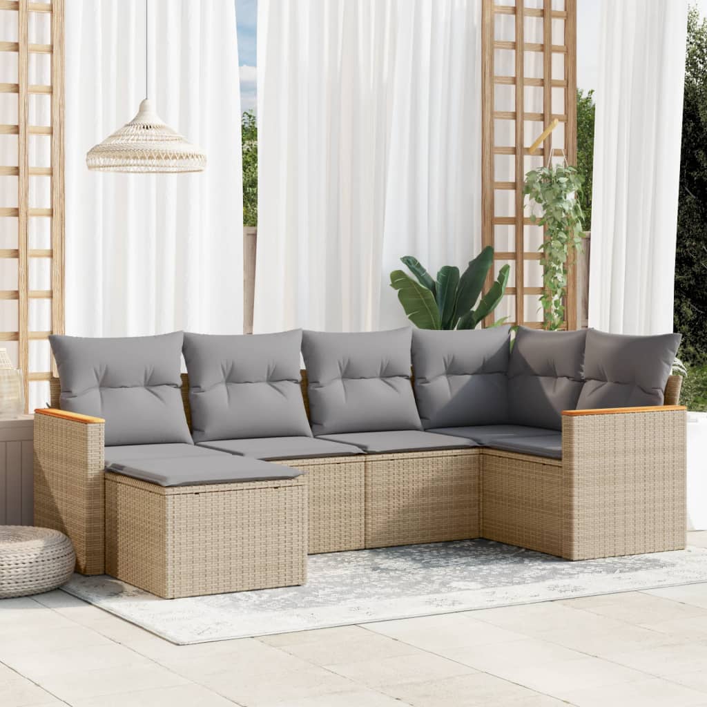 6-delige Loungeset met kussens poly rattan gemengd beige is nu te koop bij PeponiXL, paradijselijk wonen!