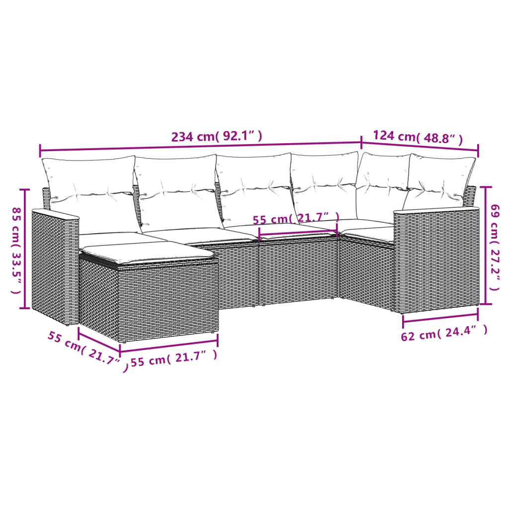 6-delige Loungeset met kussens poly rattan grijs is nu te koop bij PeponiXL, paradijselijk wonen!
