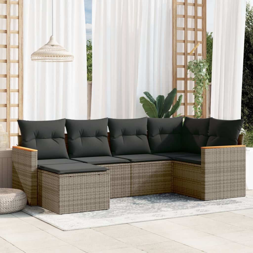 6-delige Loungeset met kussens poly rattan grijs is nu te koop bij PeponiXL, paradijselijk wonen!