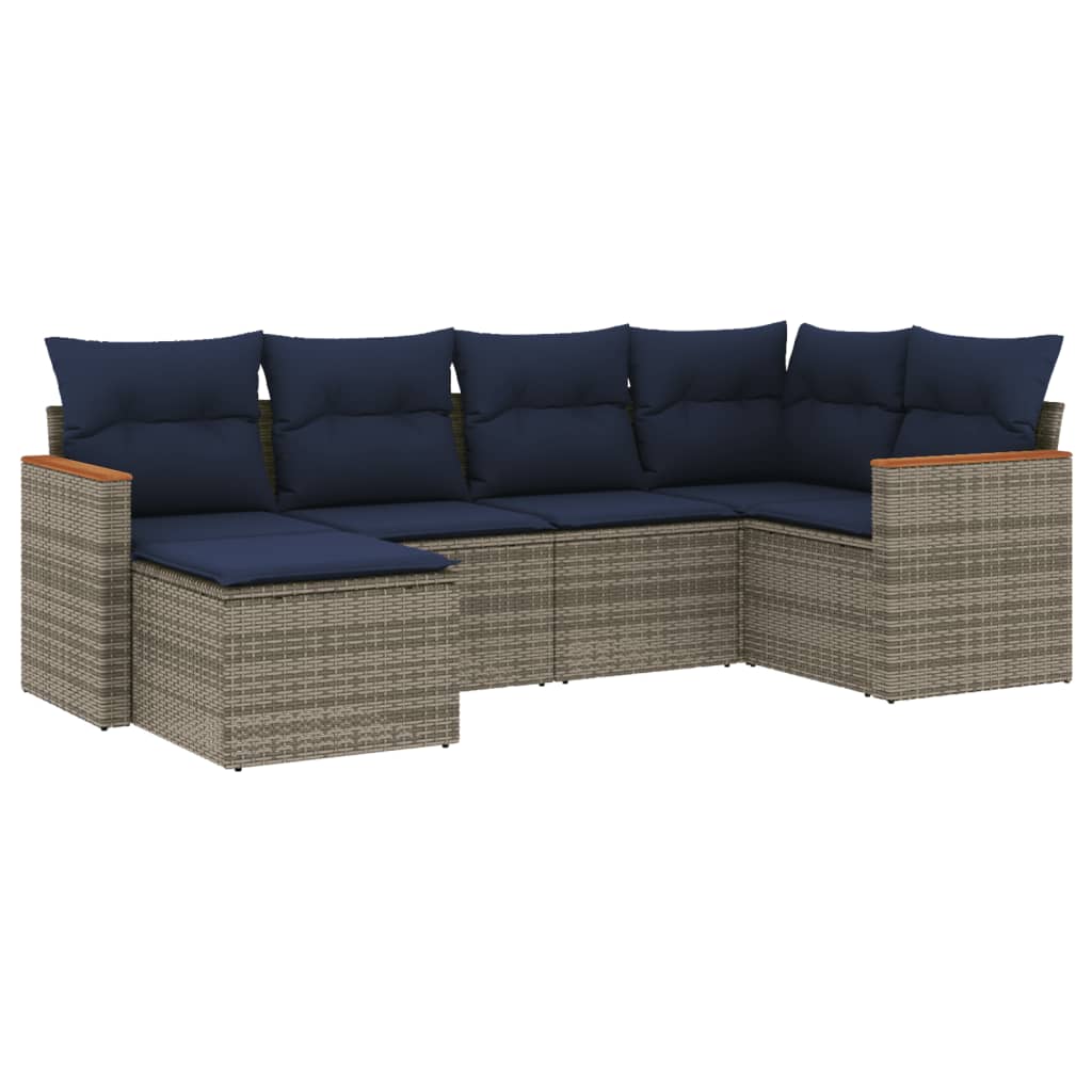 6-delige tuinbankset met kussens, grijs polyrotan is nu te koop bij PeponiXL, paradijselijk wonen!