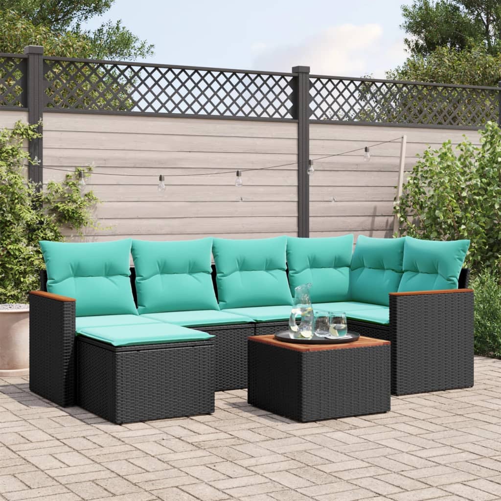 7-delige tuinbankset met kussens van zwart polyrotan is nu te koop bij PeponiXL, paradijselijk wonen!
