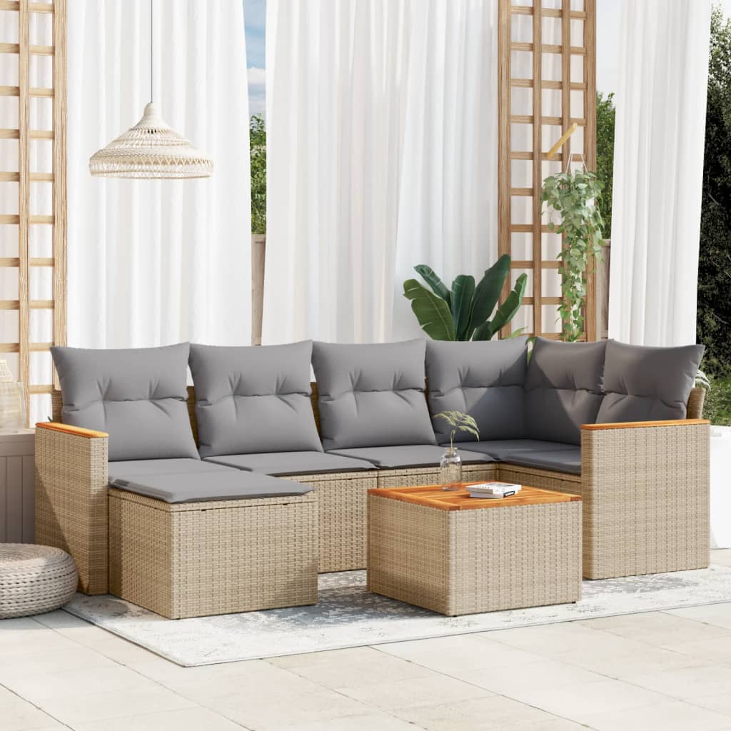 7-delige Loungeset met kussens poly rattan gemengd beige is nu te koop bij PeponiXL, paradijselijk wonen!