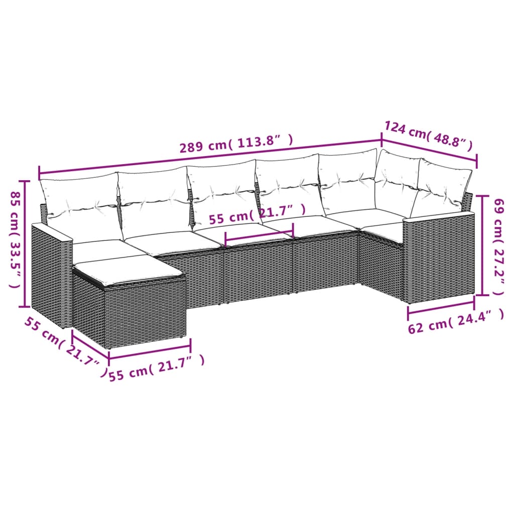7-delige tuinbankset met kussens van zwart polyrotan is nu te koop bij PeponiXL, paradijselijk wonen!