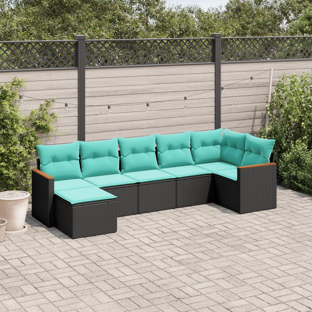 7-delige tuinbankset met kussens van zwart polyrotan is nu te koop bij PeponiXL, paradijselijk wonen!