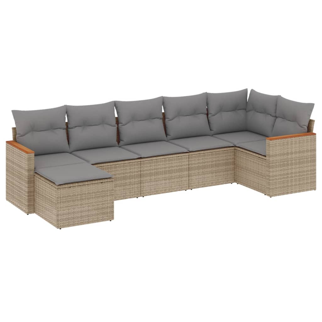 7-delige Loungeset met kussens poly rattan gemengd beige is nu te koop bij PeponiXL, paradijselijk wonen!