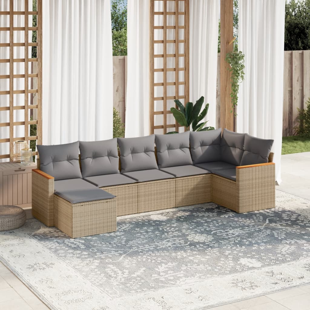 7-delige Loungeset met kussens poly rattan gemengd beige is nu te koop bij PeponiXL, paradijselijk wonen!