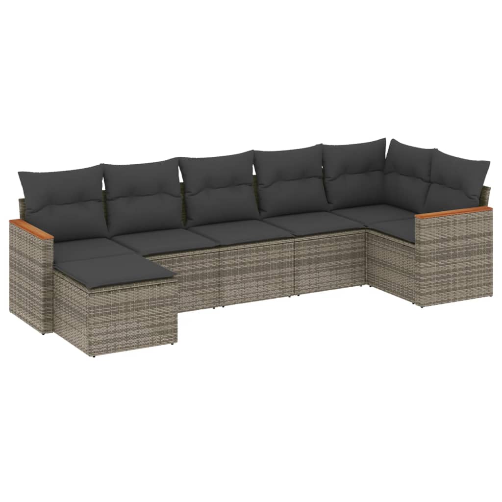 7-delige Loungeset met kussens poly rattan grijs is nu te koop bij PeponiXL, paradijselijk wonen!