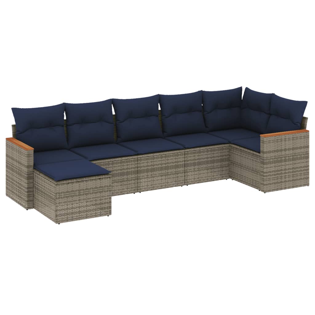 7-delige tuinbankset met kussens, grijs polyrotan is nu te koop bij PeponiXL, paradijselijk wonen!