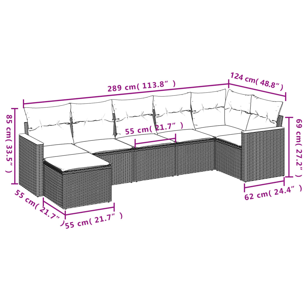 7-delige tuinbankset met kussens, grijs polyrotan is nu te koop bij PeponiXL, paradijselijk wonen!