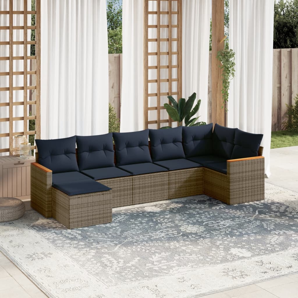 7-delige tuinbankset met kussens, grijs polyrotan is nu te koop bij PeponiXL, paradijselijk wonen!