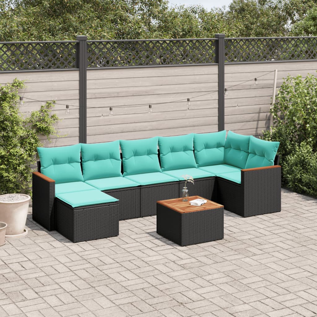 8-delige tuinbankset met kussens, zwart polyrotan is nu te koop bij PeponiXL, paradijselijk wonen!