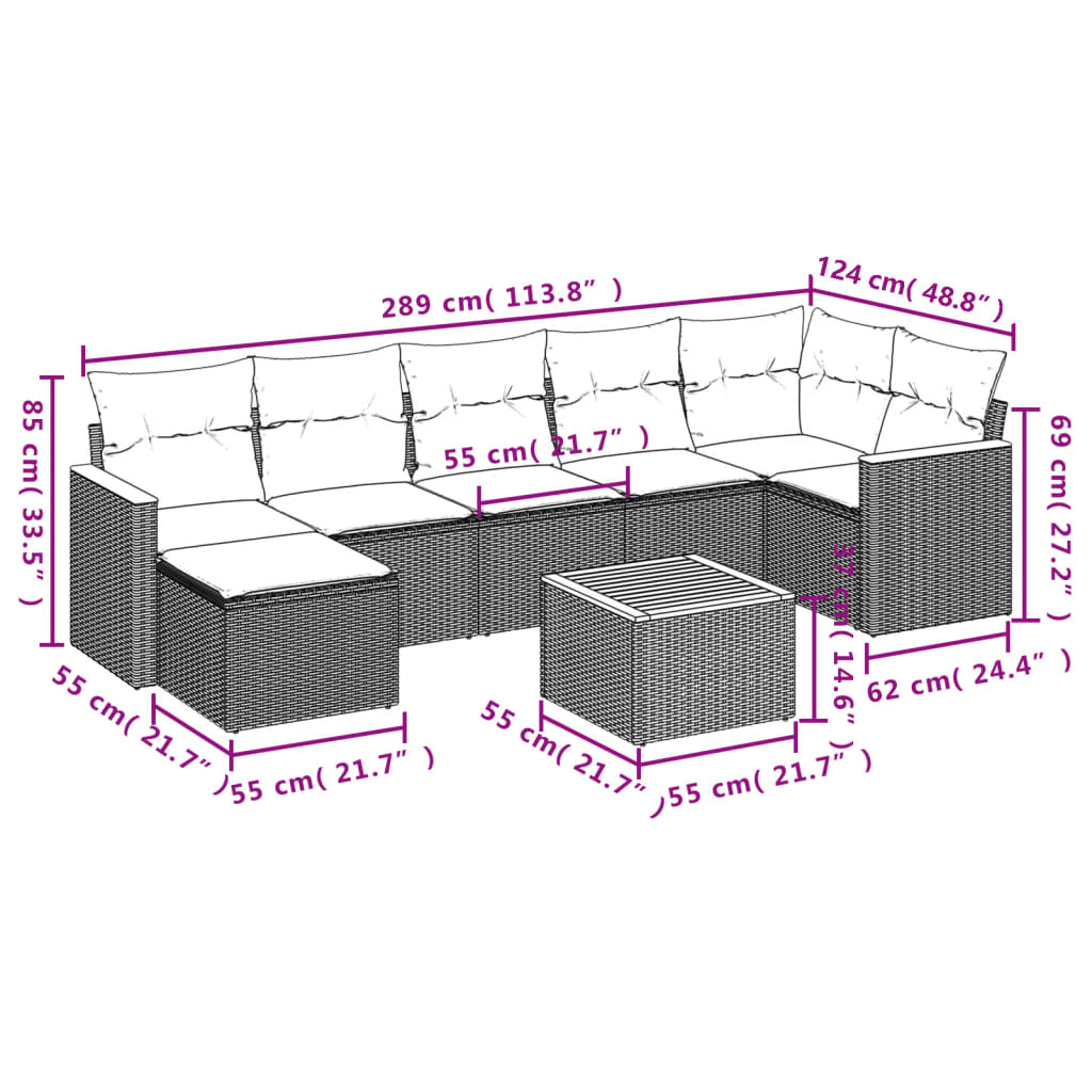 8-delige Loungeset met kussens poly rattan beige is nu te koop bij PeponiXL, paradijselijk wonen!