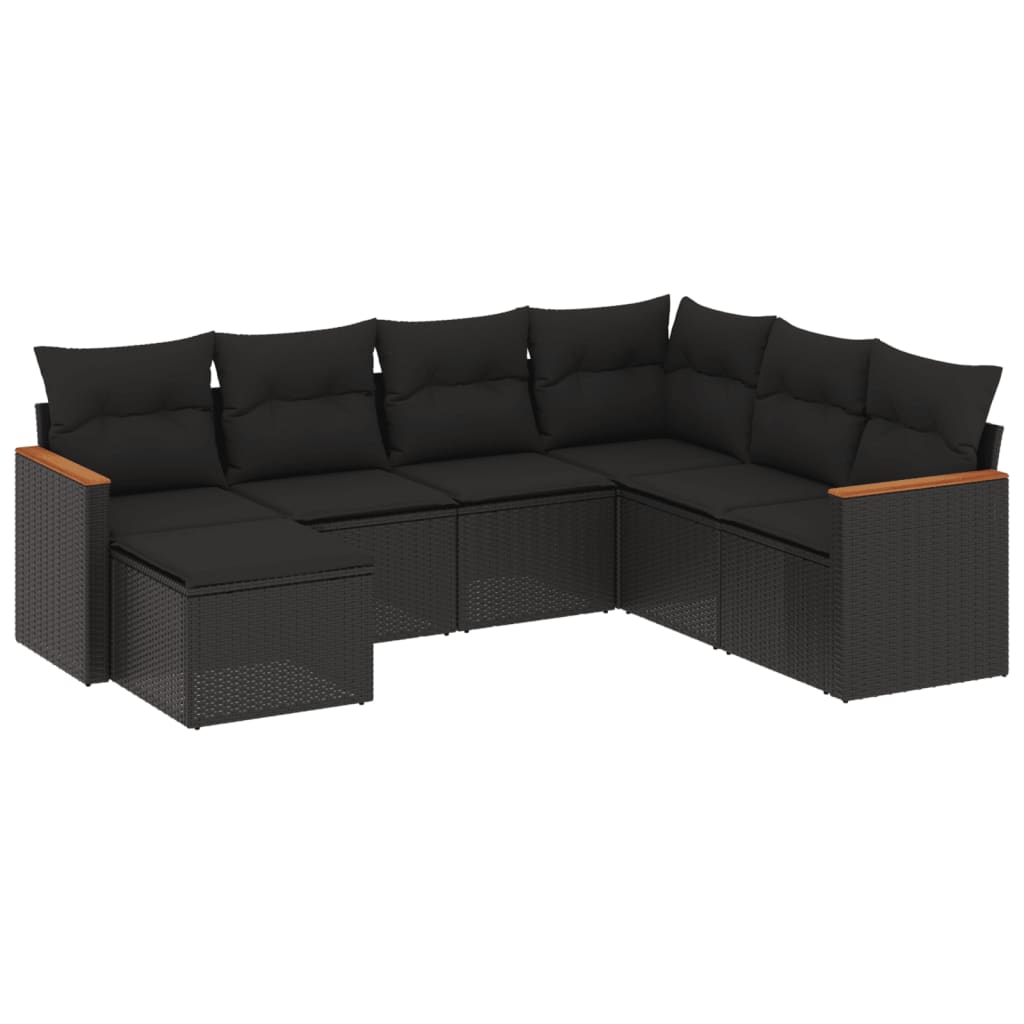 7-delige Loungeset met kussens poly rattan zwart is nu te koop bij PeponiXL, paradijselijk wonen!