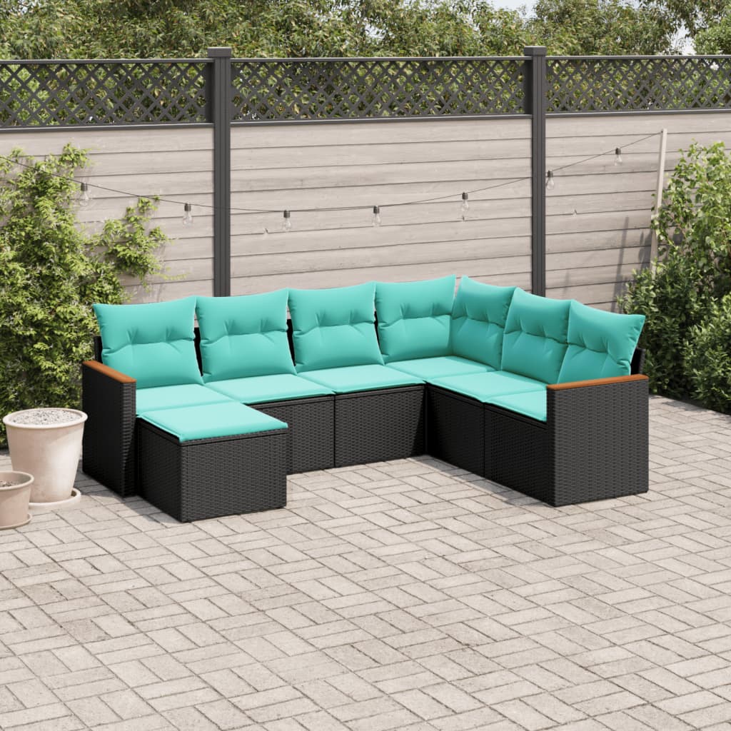 7-delige tuinbankset met kussens van zwart polyrotan is nu te koop bij PeponiXL, paradijselijk wonen!