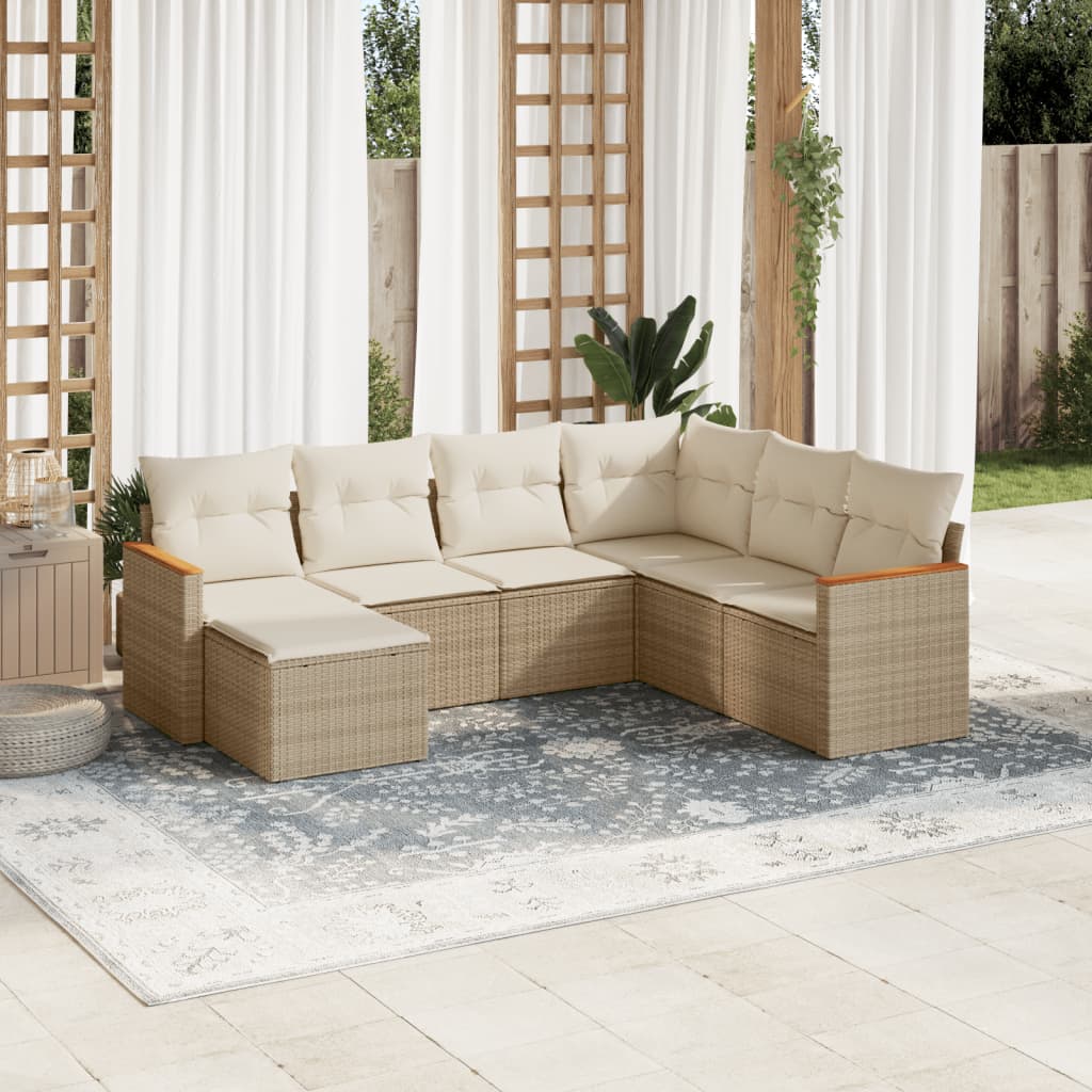 7-delige Loungeset met kussens poly rattan beige is nu te koop bij PeponiXL, paradijselijk wonen!