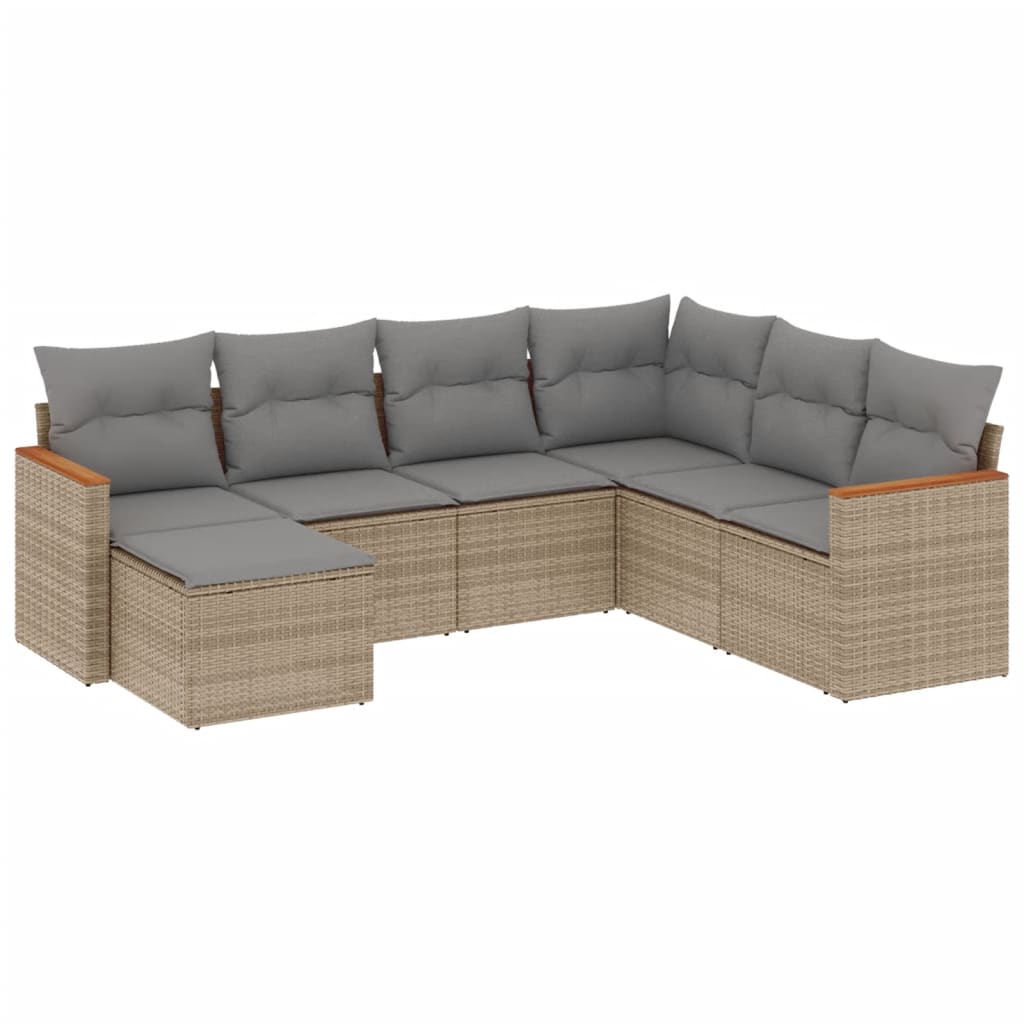 7-delige Loungeset met kussens poly rattan gemengd beige is nu te koop bij PeponiXL, paradijselijk wonen!