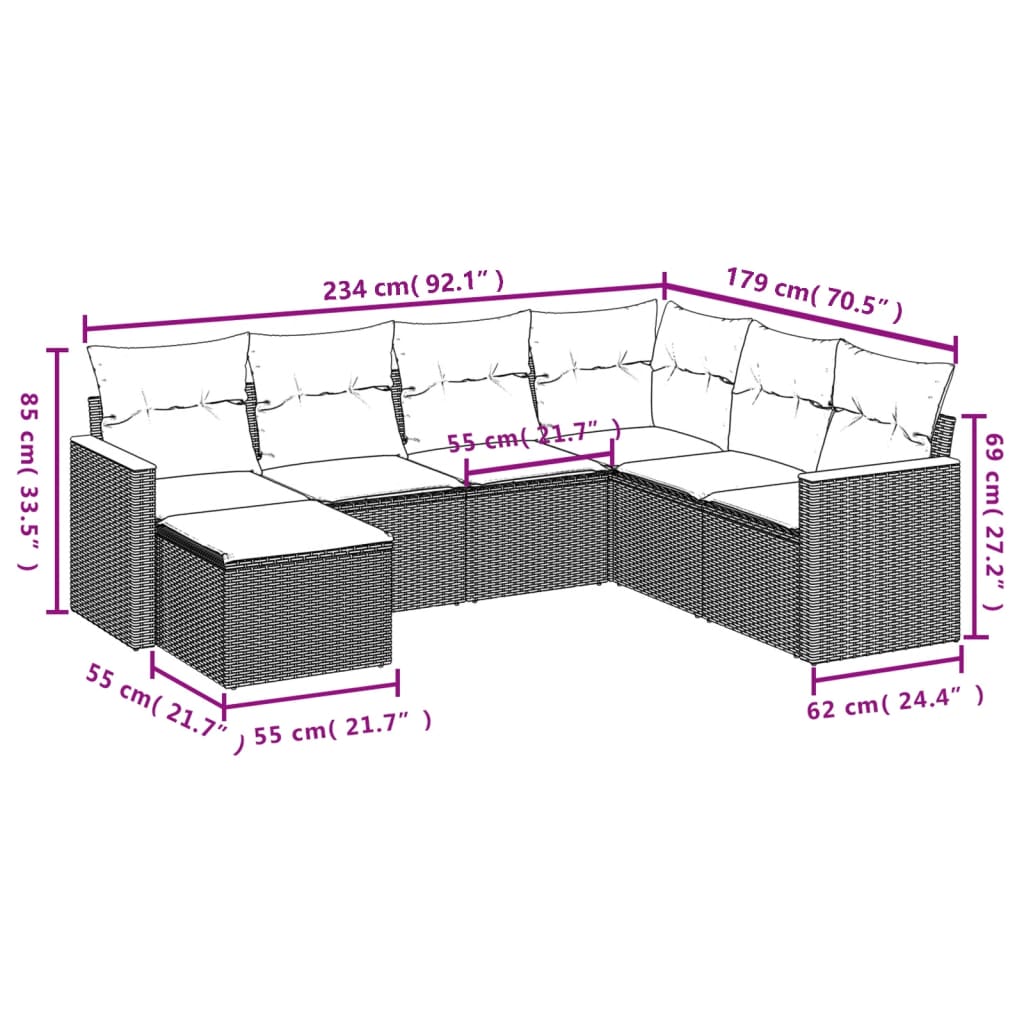 7-delige Loungeset met kussens poly rattan gemengd beige is nu te koop bij PeponiXL, paradijselijk wonen!