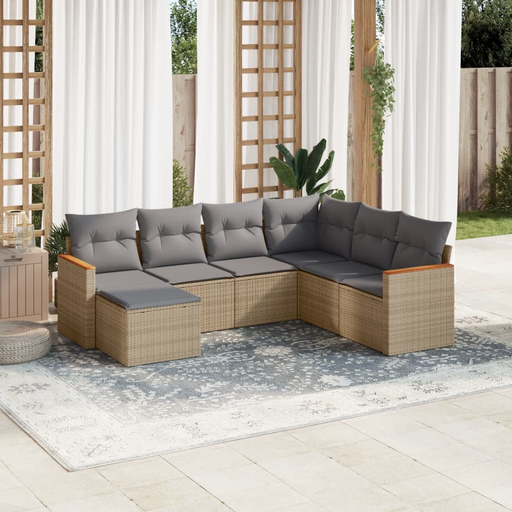 7-delige Loungeset met kussens poly rattan gemengd beige is nu te koop bij PeponiXL, paradijselijk wonen!