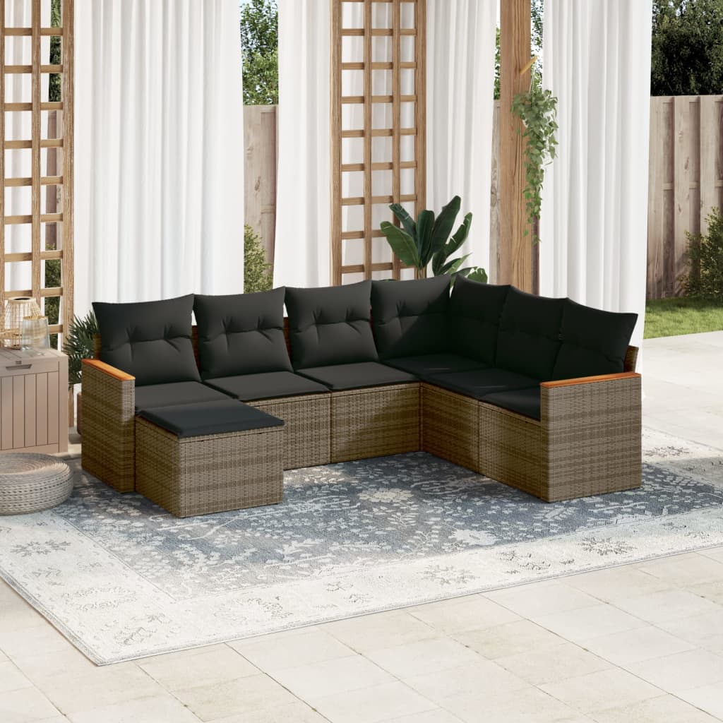7-delige Loungeset met kussens poly rattan grijs is nu te koop bij PeponiXL, paradijselijk wonen!