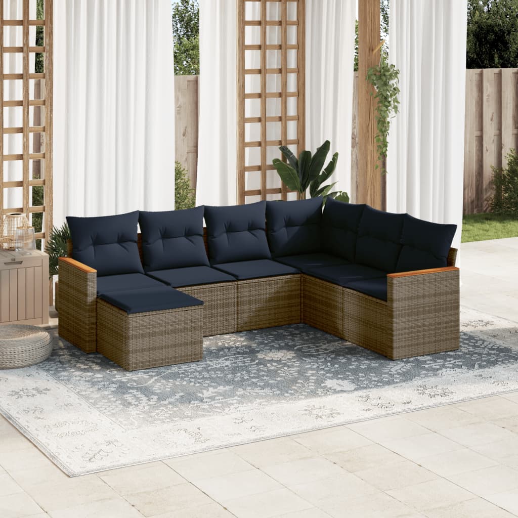 7-delige tuinbankset met kussens, grijs polyrotan is nu te koop bij PeponiXL, paradijselijk wonen!