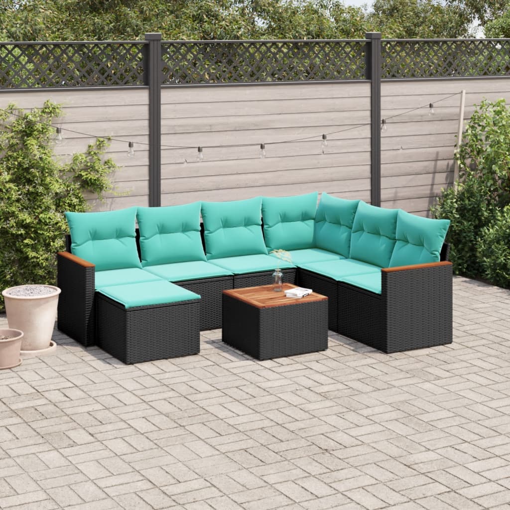 8-delige tuinbankset met kussens, zwart polyrotan is nu te koop bij PeponiXL, paradijselijk wonen!