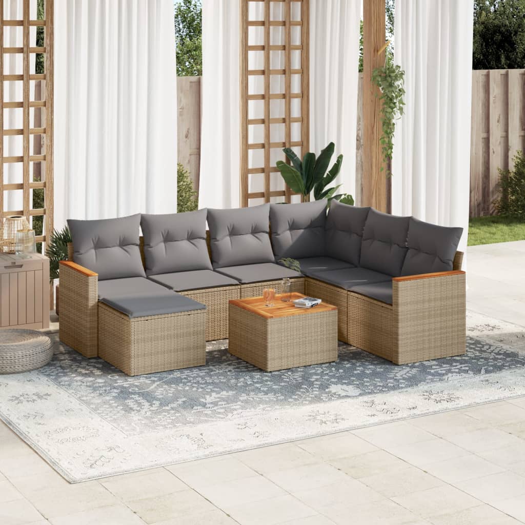 8-delige Loungeset met kussens poly rattan gemengd beige is nu te koop bij PeponiXL, paradijselijk wonen!