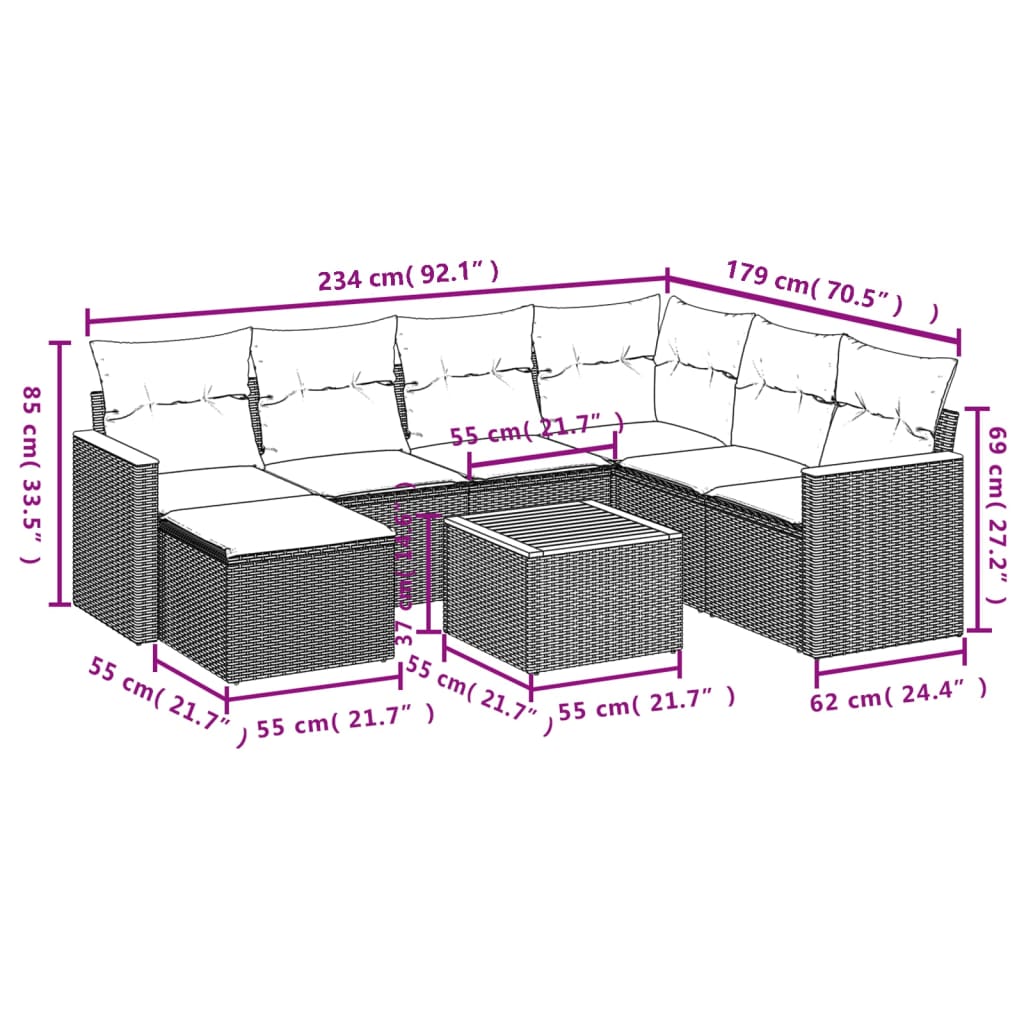 8-delige Loungeset met kussens poly rattan grijs is nu te koop bij PeponiXL, paradijselijk wonen!