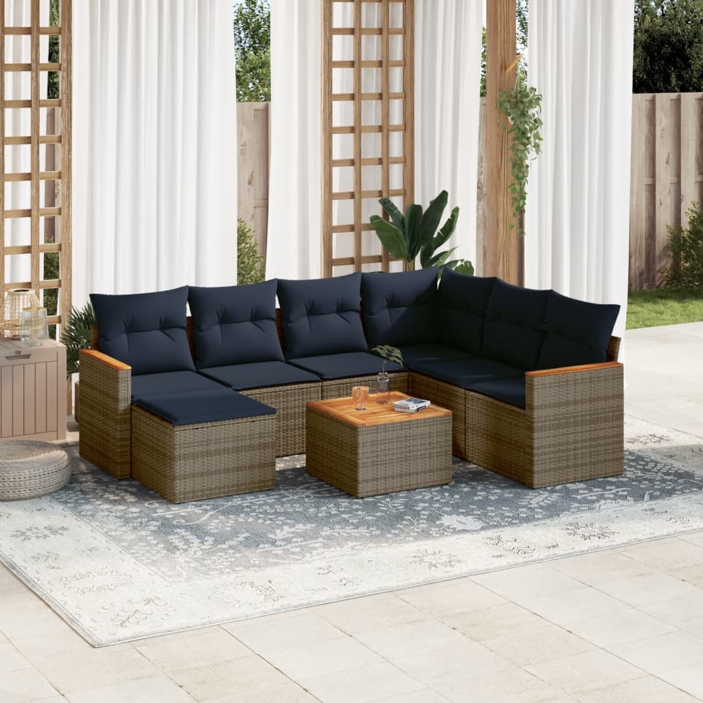 8-delige tuinbankset met kussens, grijs polyrotan is nu te koop bij PeponiXL, paradijselijk wonen!
