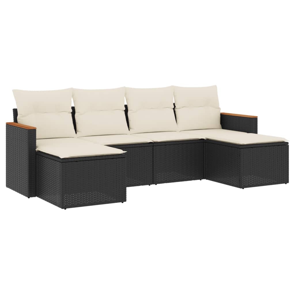6-delige Loungeset met kussens poly rattan zwart is nu te koop bij PeponiXL, paradijselijk wonen!