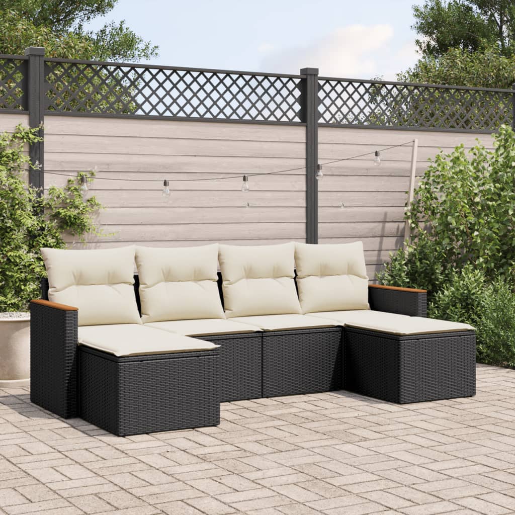 6-delige Loungeset met kussens poly rattan zwart is nu te koop bij PeponiXL, paradijselijk wonen!