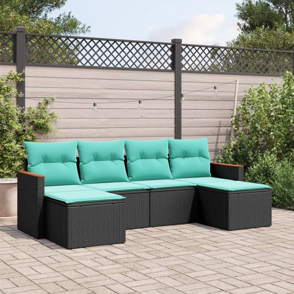 6-delige tuinbankset met kussens van zwart polyrotan is nu te koop bij PeponiXL, paradijselijk wonen!