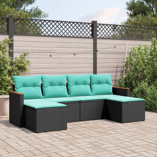 6-delige tuinbankset met kussens van zwart polyrotan is nu te koop bij PeponiXL, paradijselijk wonen!